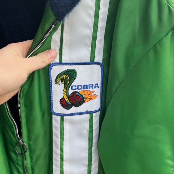 Vintage RARE 60s 70s Ford Mustang Cobra Racing Jacket Green Faux Fur Men XL - Picture 6 of 13